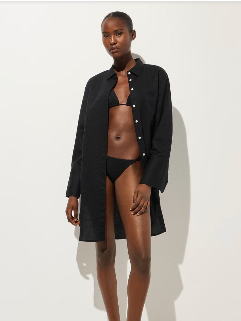 J.Crew Relaxed Fit Beach Shirt in linen-cotton blend Womens Large Black